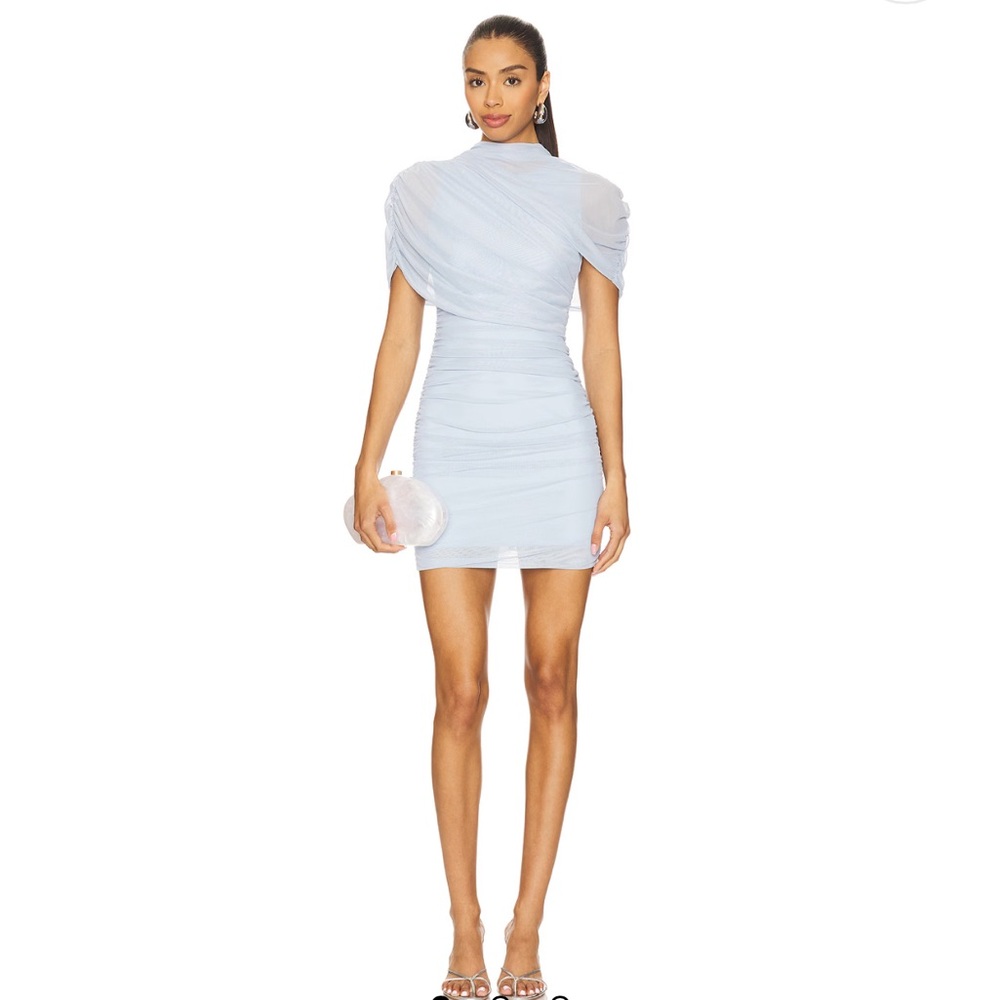 Amanda Uprichard Light Blue Ruched Mini Dress